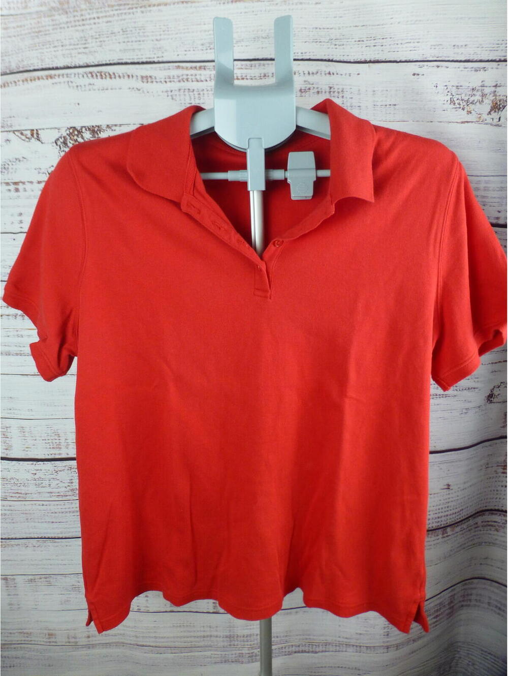 Studio Works Women's Red Short Sleeve Polo Shirt Collared Button Up Size L - K3
